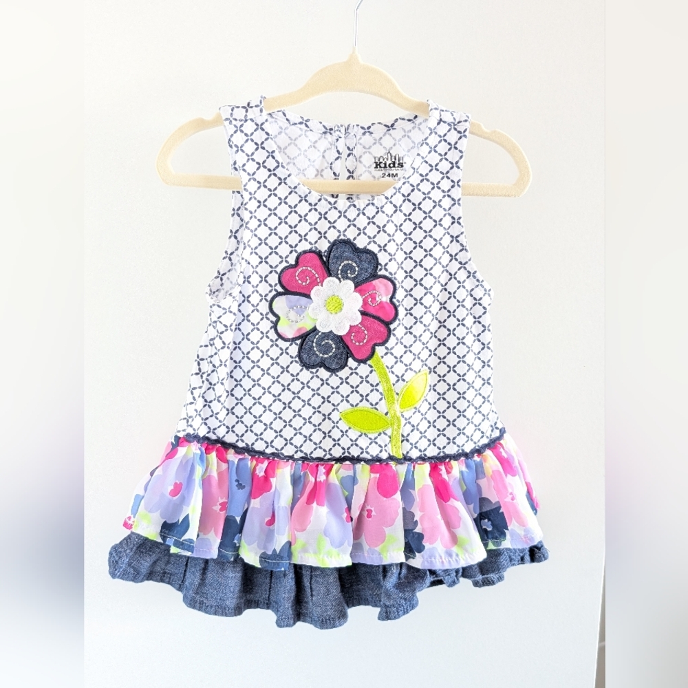 Kid's Headquarters sleeveless mixed denim tunic size 24 months